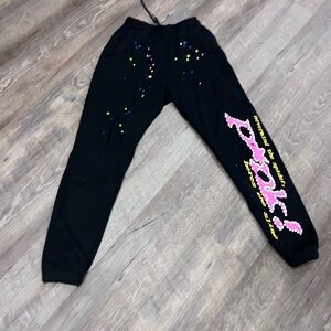 Black and Pink Sp5der Sweatpants